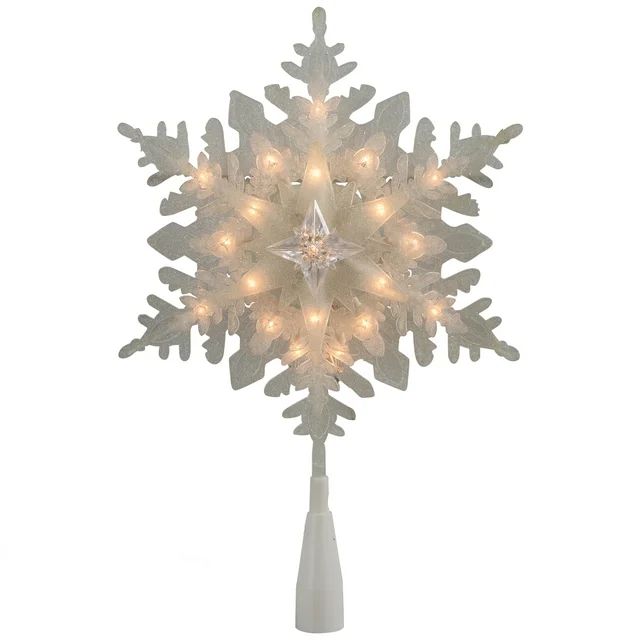 Northlight 10" Lighted White Frosted 3-D Snowflake Christmas Tree Topper - Clear Lights | Walmart (US)
