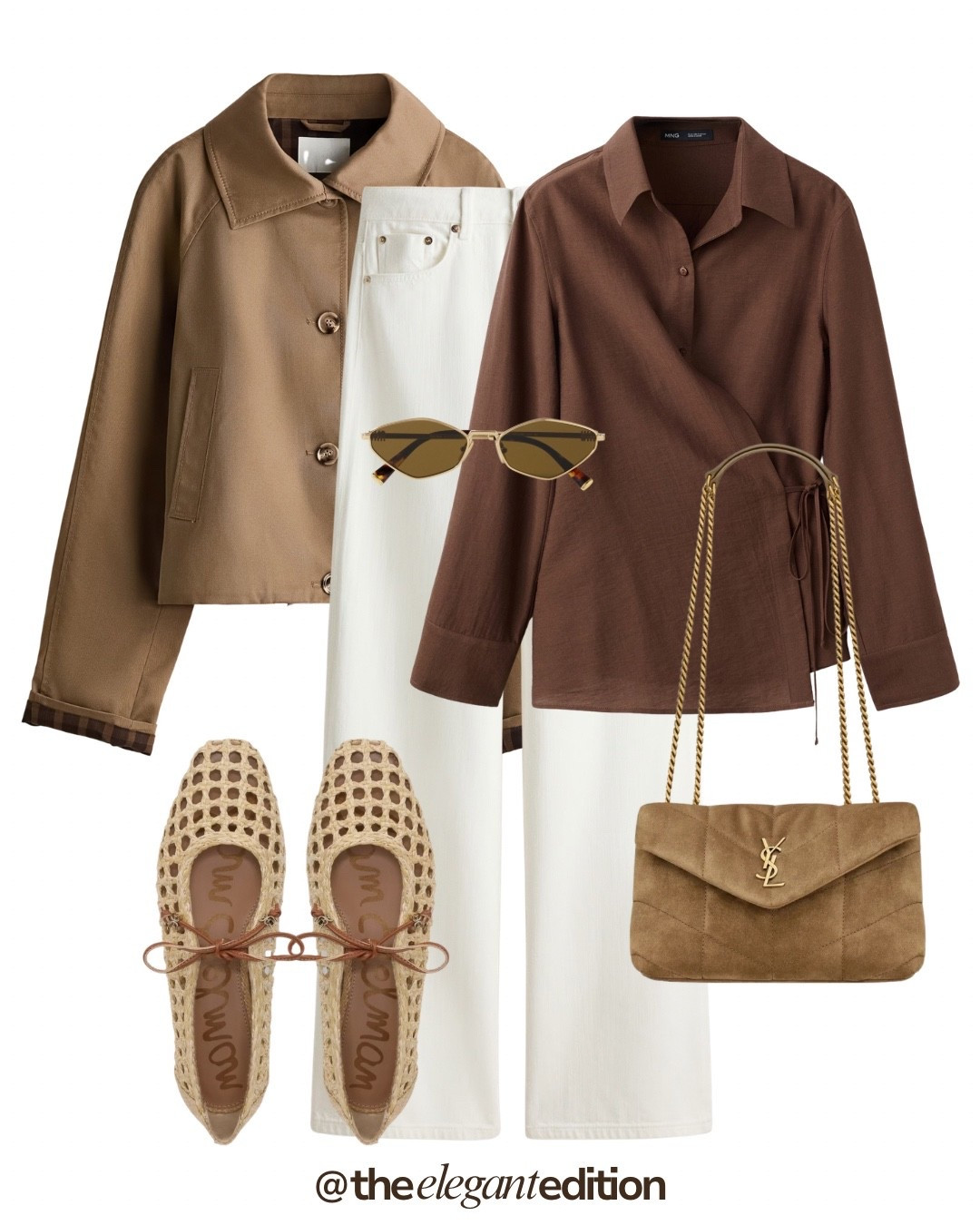 Brown Shirt Spring Outfit 🤎🤍
Tags: cream white denim straight leg camel jacket cropped oversized chocolate brown shirt long sleeve oversized cream woven ballet flats mesh perforated ankle strap camel YSL Loulou bag suede quilted chain strap gold hardware sunglasses gold cat eye spring transitional casual chic elegant
#LTKspring #LTKstyletip #LTKitbag

#LTKeurope #LTKstyletip #LTKspring