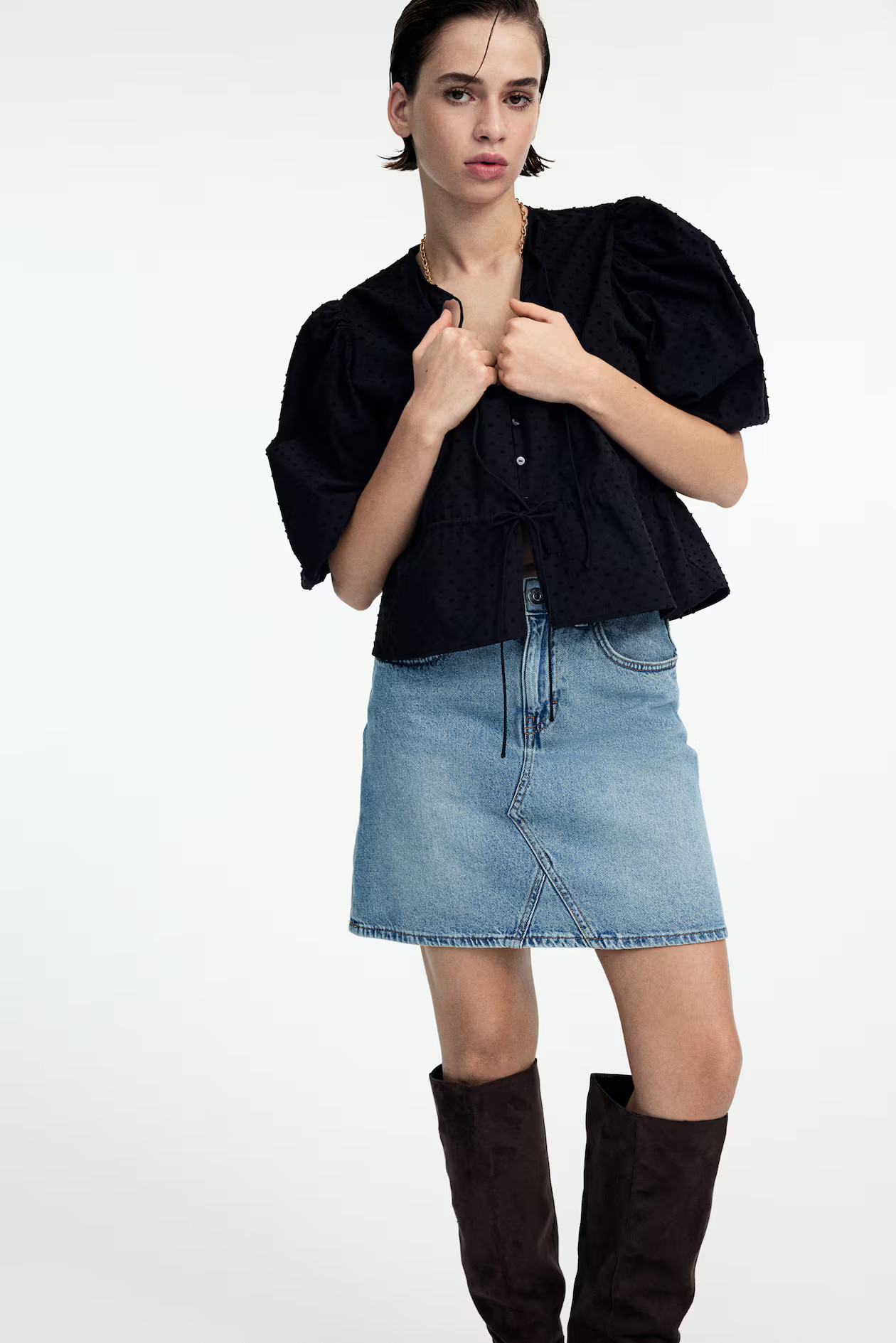 Puff-Sleeved Cotton Blouse - Black - Ladies | H&M US | H&M (US + CA)