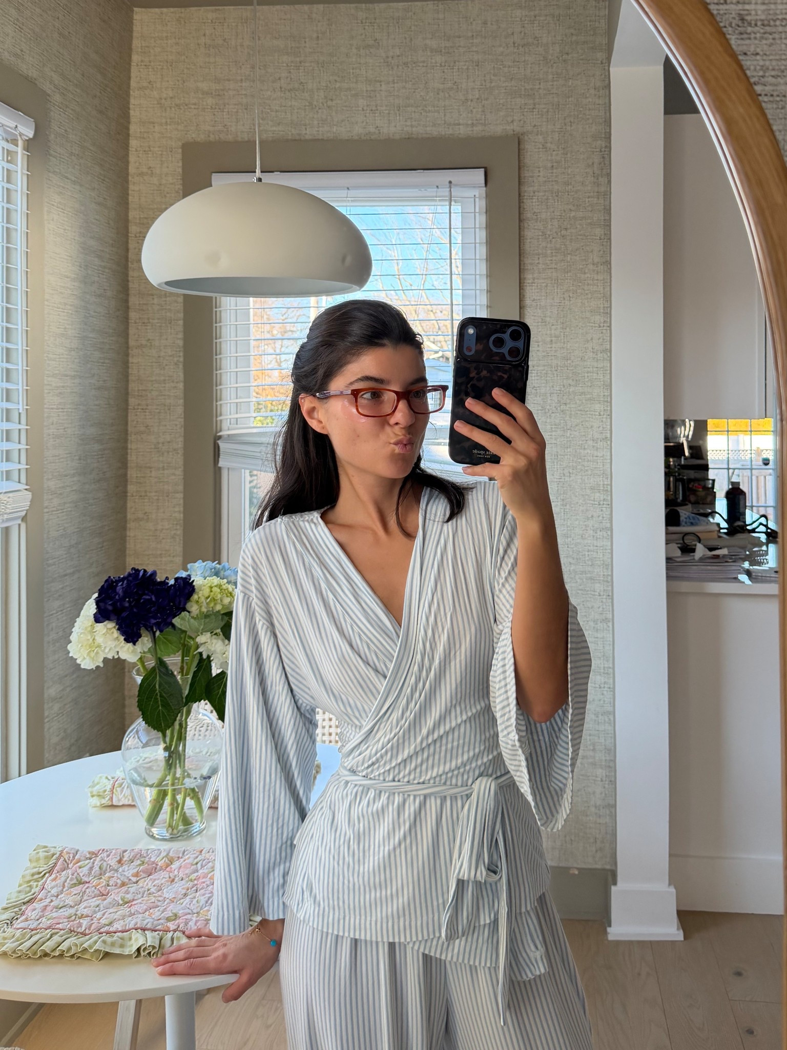 [11/29/25] good morning!! Pajamas are 25% off - wearing xxs. Glasses are Mandi In brown striped on sale! And eye patches have become a fav! 

#LTKGiftGuide #LTKHoliday #LTKCyberWeek