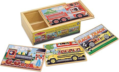 Melissa & Doug Vehicles 4-in-1 Wooden Jigsaw Puzzles | Amazon (US)