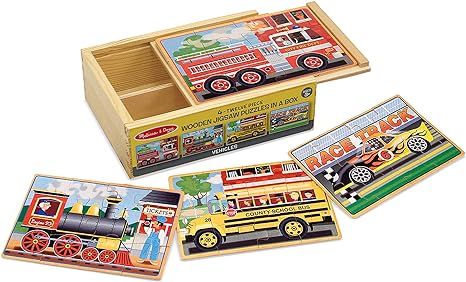 Melissa & Doug Vehicles 4-in-1 Wooden Jigsaw Puzzles | Amazon (US)