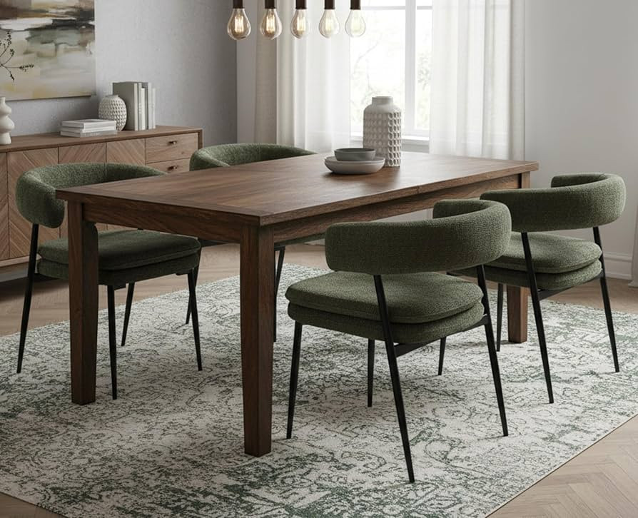 Green Dining Chairs Set of 4 Modern Upholstered Kitchen Chairs with Curved Barrel Back/Black Meta... | Amazon (US)