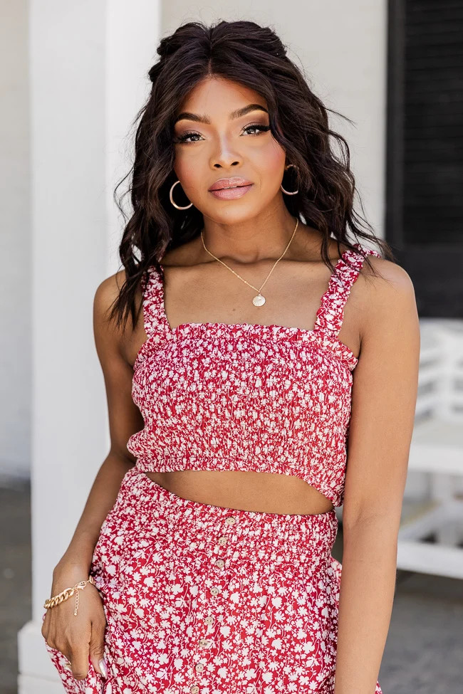 In The Know Red Floral Cropped Blouse | Pink Lily