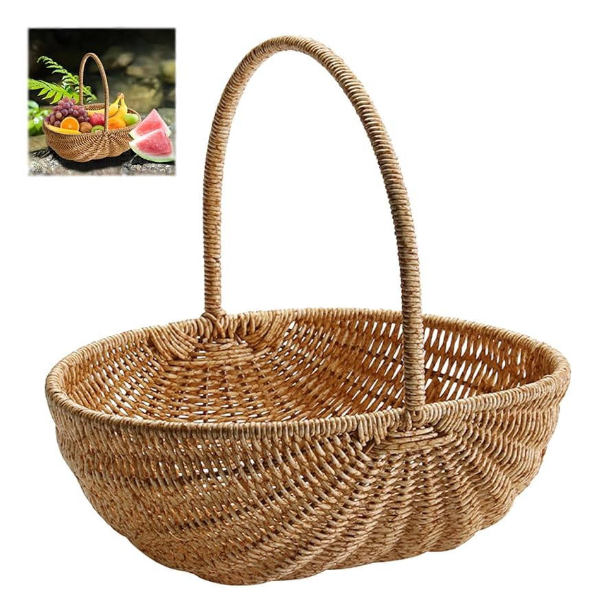 Generic Rattan Basket with Handle Multipurpose Woven Basket Decoration Large Woven Harvest Basket... | Amazon (US)