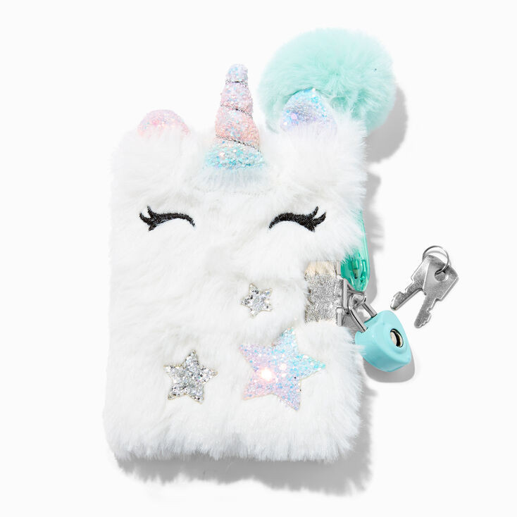 Claire's Club Glitter Star Unicorn Mini Plush Lock Diary | Claire's (US)