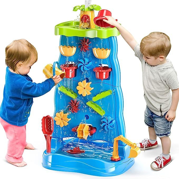 TEMI Toddlers Water Table Waterfall Maze-Like Wall - Double-Sided Water Sand Table for Kids, 32 P... | Amazon (US)