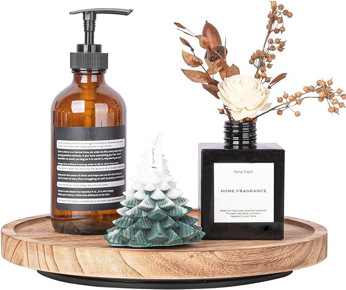 Wood Lazy Susan Organizer Kitchen Turntable for Cabinet Farmhouse Bathroom Decor Round Decorative... | Amazon (US)