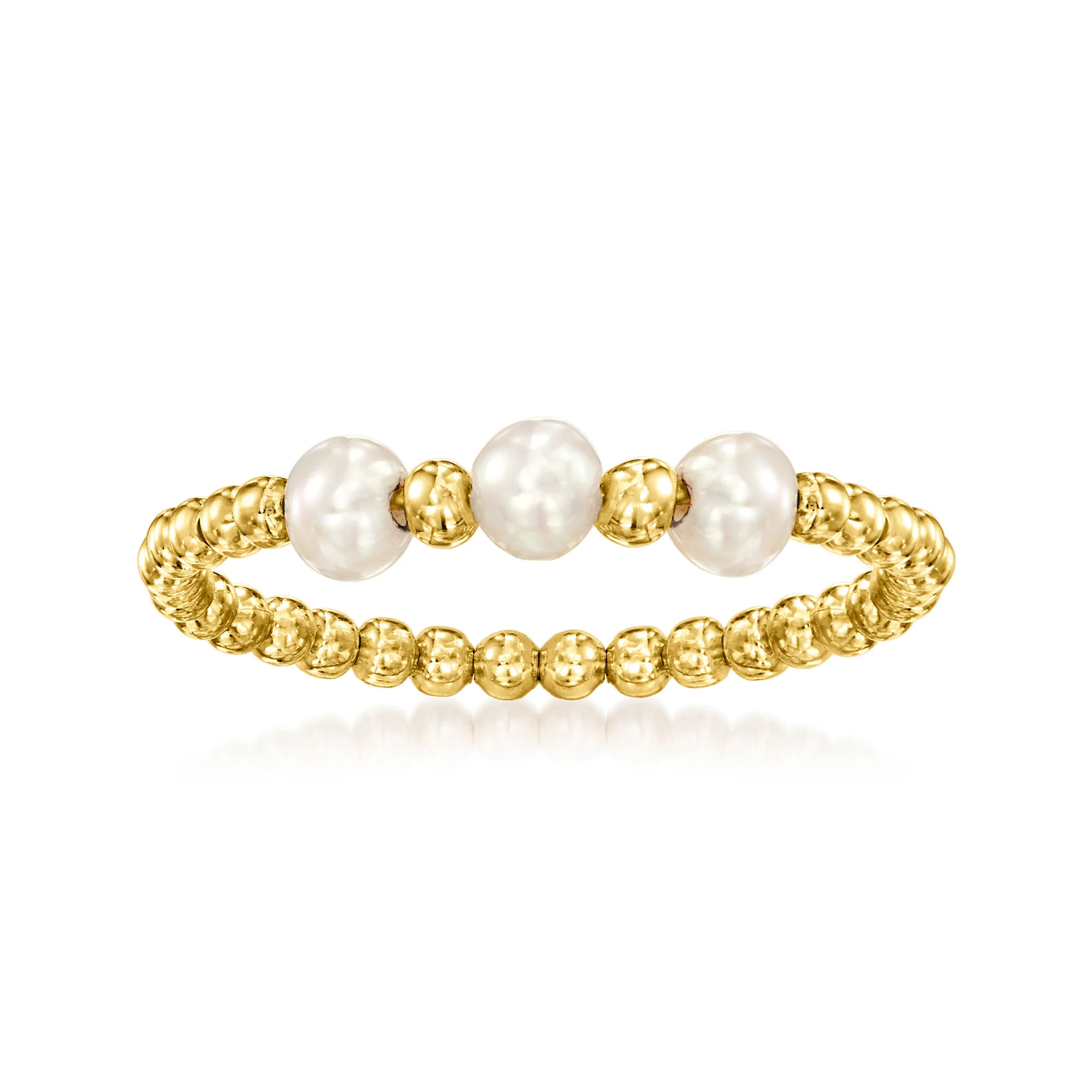 3-4mm Cultured Pearl Bead Ring in 14kt Yellow Gold | Ross-Simons