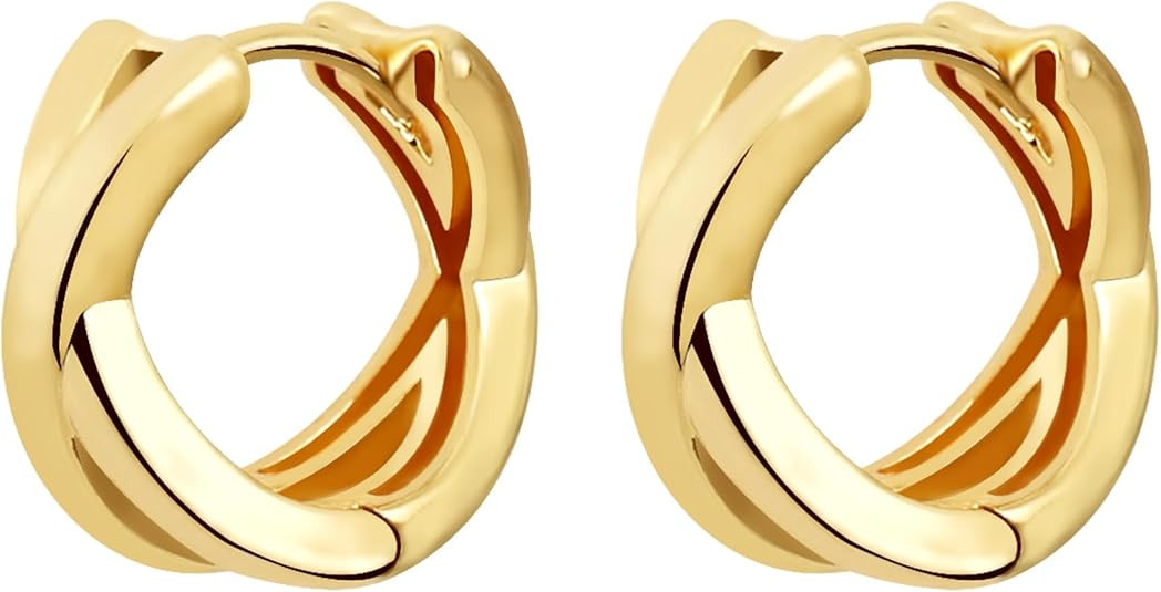 Small Chunky Gold Hoop Earrings For Women, 14k Gold Thick statement huggie hoop earrings Trendy H... | Amazon (US)
