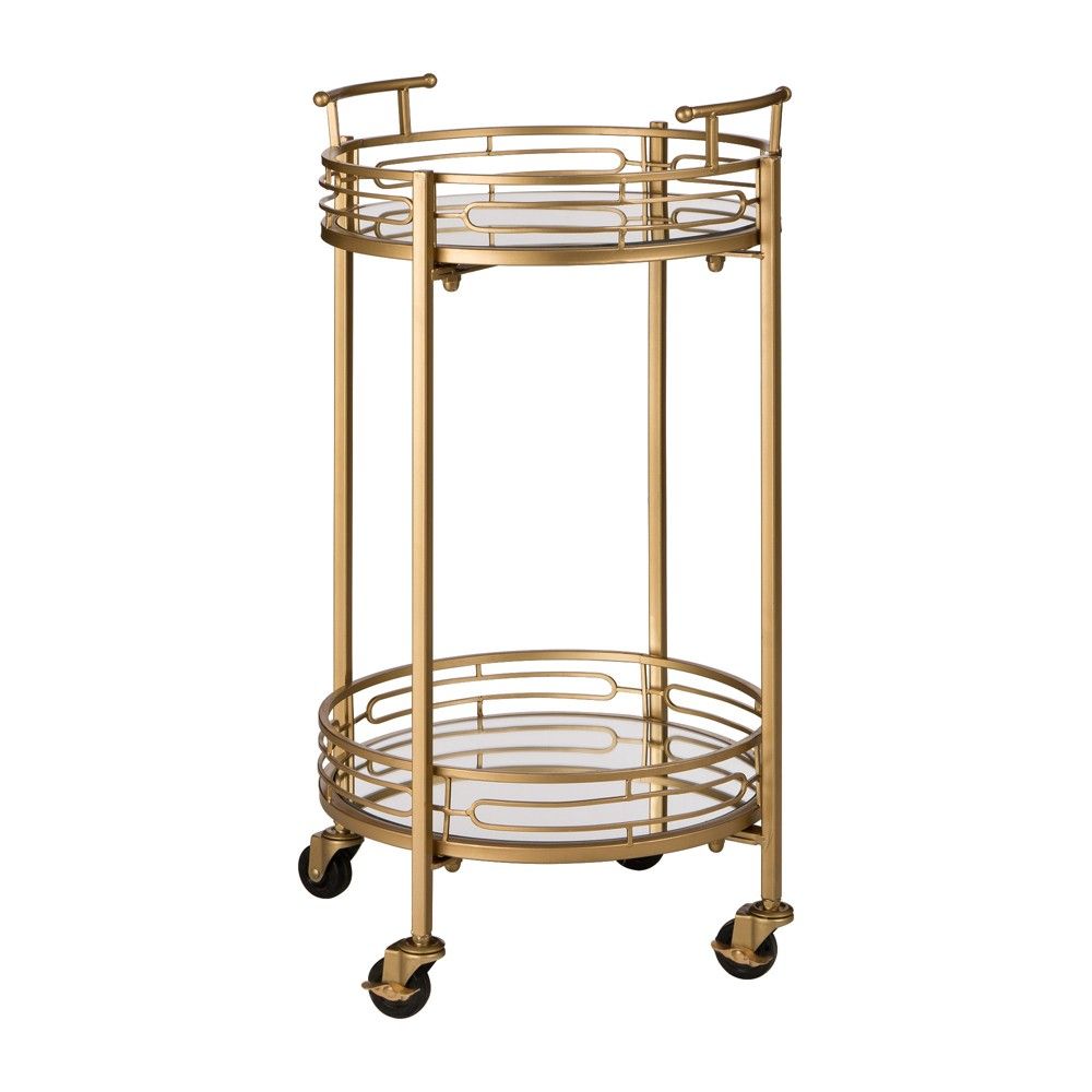 Deluxe Metal Round Mirrored Bar Cart Gold - Glitzhome | Target