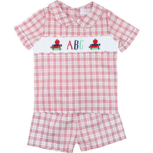 Red Plaid Smocked ABC Short Set  - Shipping Late July | Cecil and Lou