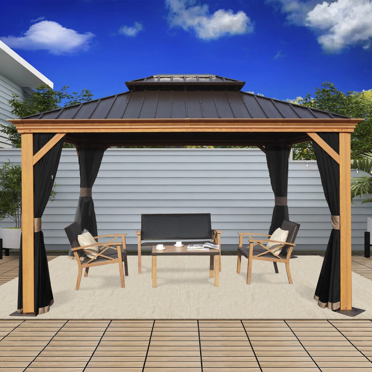 Kozyard Apollo Hardtop Gazebo, Wooden Coated Aluminum Frame with Galvanized Steel Roof | Wayfair North America
