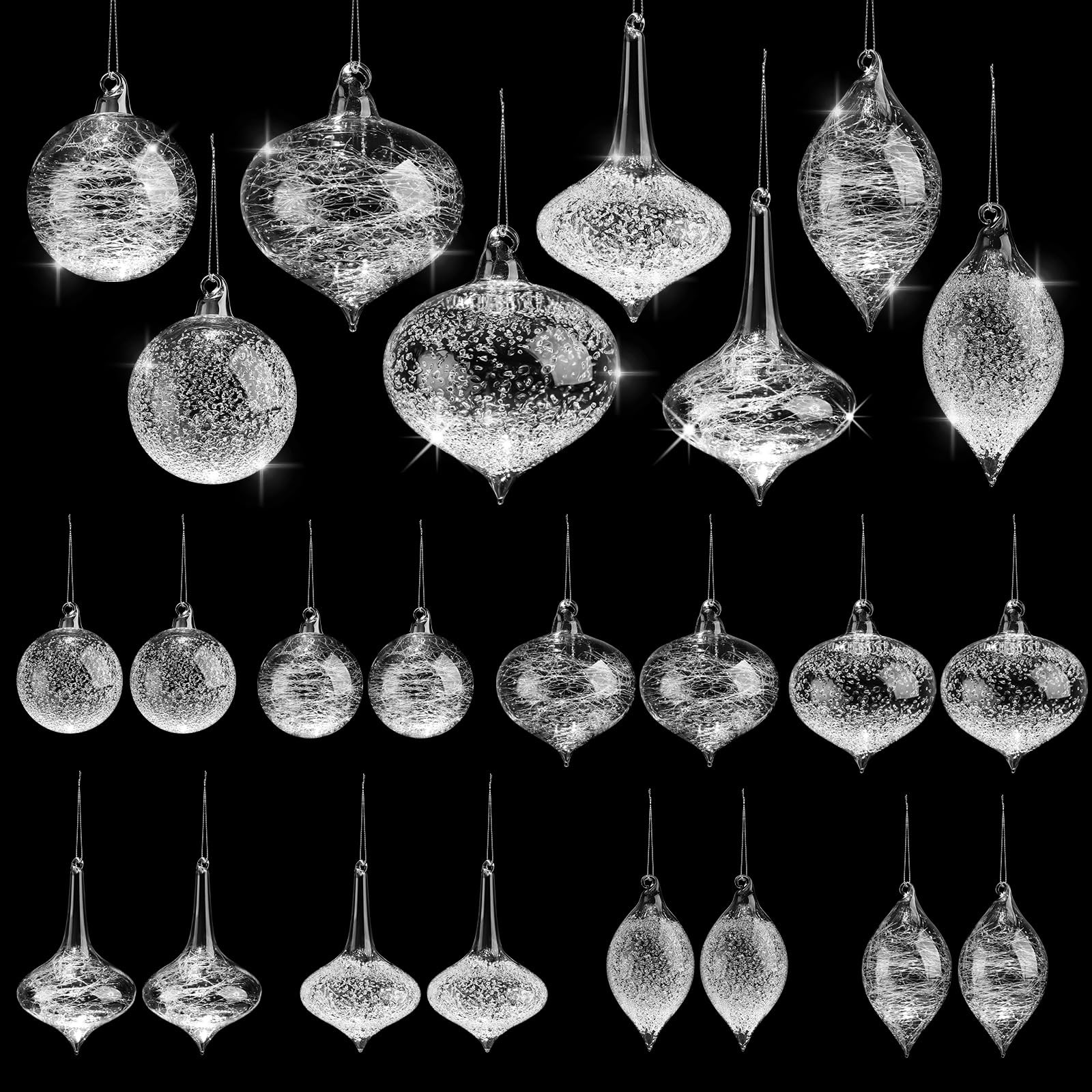 Uiifan 16 Pack Clear Glass Christmas Ornaments Balls Bulk Blown Glass Christmas Tree Ornaments As... | Amazon (US)