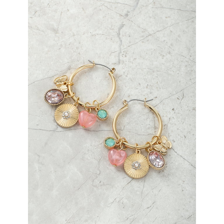 Time and Tru Goldtone Hoop Earrings with Shell Charms, 1 Pair | Walmart (US)