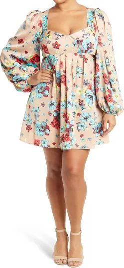 Anita Floral Side Cutout Long Sleeve Babydoll Dress | Nordstrom