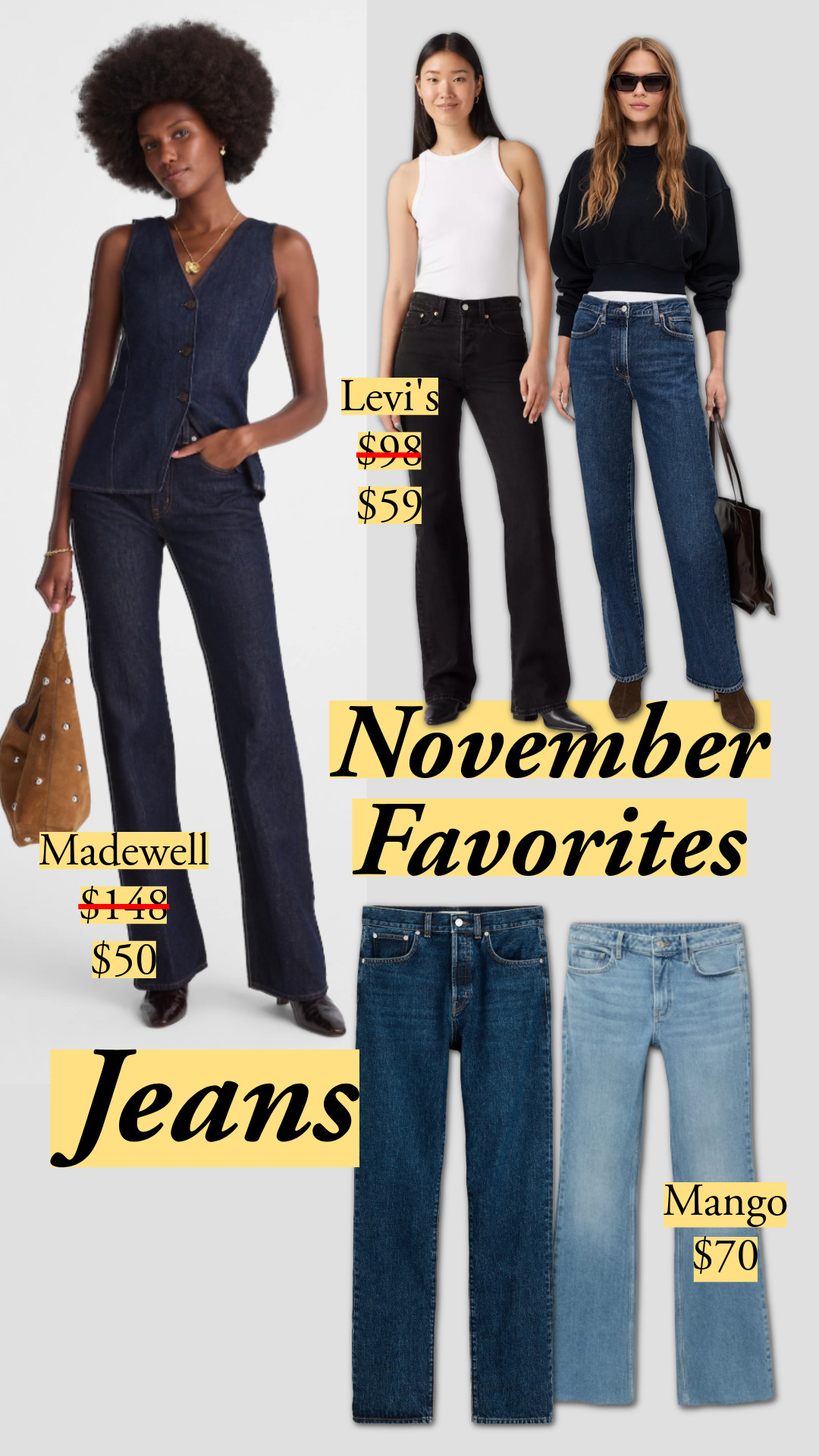 November Favorites | J.Crew | Everlane | Jeans | Quince | Mango | Sale alert | Styletips 👖 

 #LTKCyberWeek #LTKHoliday #LTKSaleAlert
