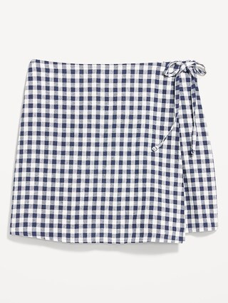 High-Waisted Linen-Blend Wrap-Front Mini Skort | Old Navy (US)