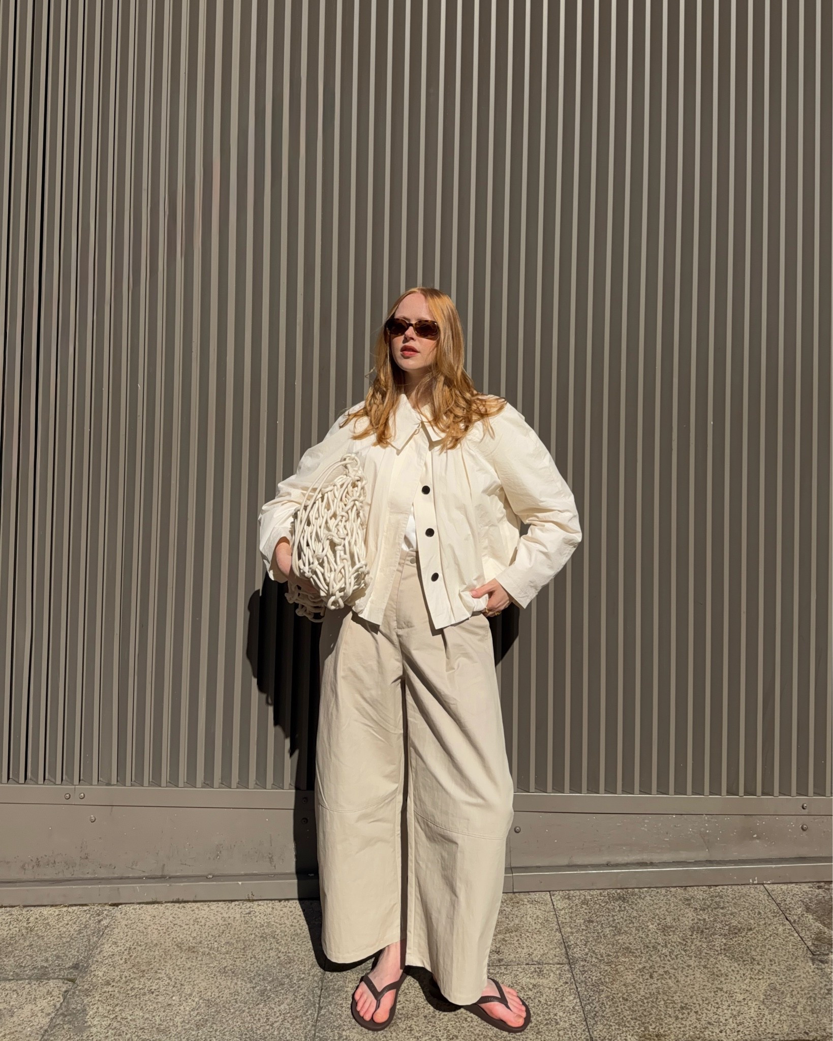 Cream Jacket, Lightweight Jacket, Tailored Trouser, Beige Trouser, Flip Flops, Archies, Rope Bag

#LTKspring #LTKuk