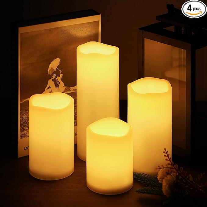 NOMFIX Solar Powered Candles Outdoor Waterproof, 3”x4”/5”/6”/8” Solar LED Candles Flick... | Amazon (US)