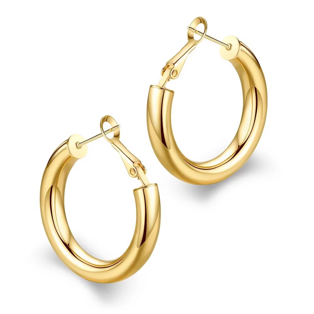 Wowshow Gold Hoop Earrings for Women, 14K Real Gold Plated Chunky Hoops for Girls Light weight Gi... | Walmart (US)