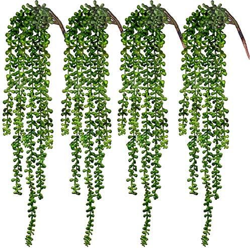 CEWOR 4pcs Artificial Succulents Hanging Plants Fake String of Pearls for Wall Home Garden Decor ... | Amazon (US)