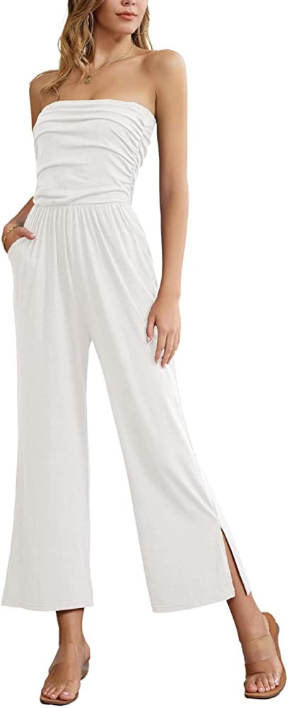 GRACE KARIN Women's Summer Casual Strapless Wide Leg Jumpsuits with Pockets | Amazon (US)