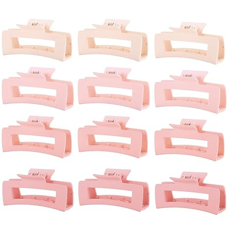 12 PCS Large Pink Square Hair Claw for Women, 4.3-Inch Matte Rectangle Clips, Strong Hold for Thi... | Amazon (US)