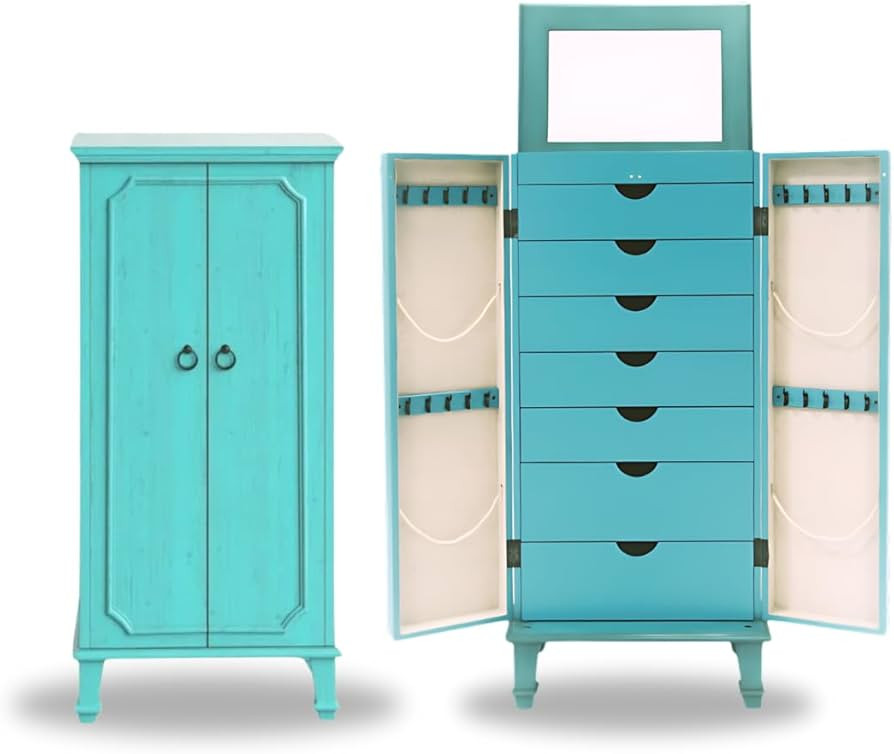 Hives and Honey Cabby Fully Locking Jewelry Armoire, 40" x 19" x 13.75", TURQUOISE | Amazon (US)