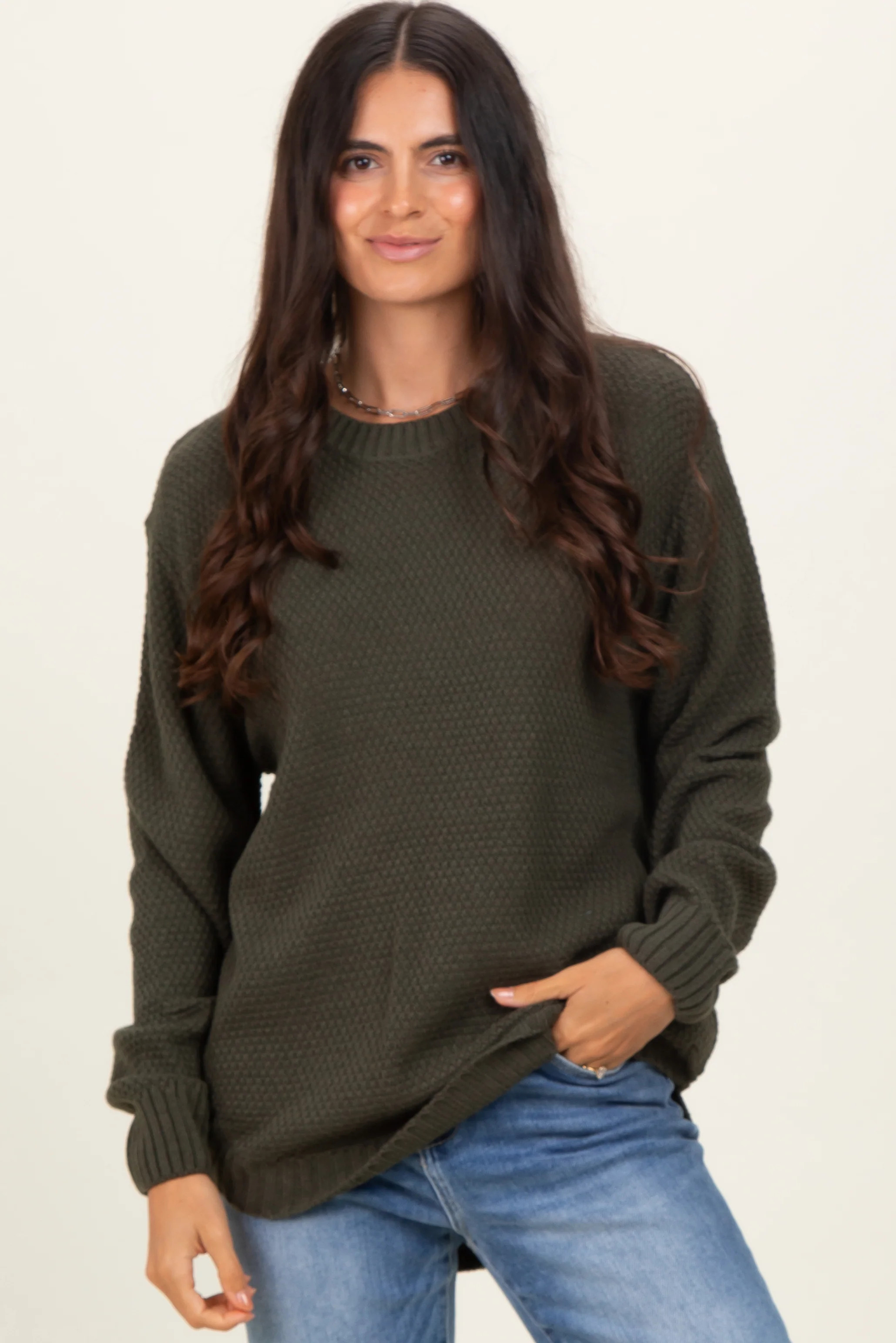 Dark Olive Knit Pullover Sweater | PinkBlush Maternity