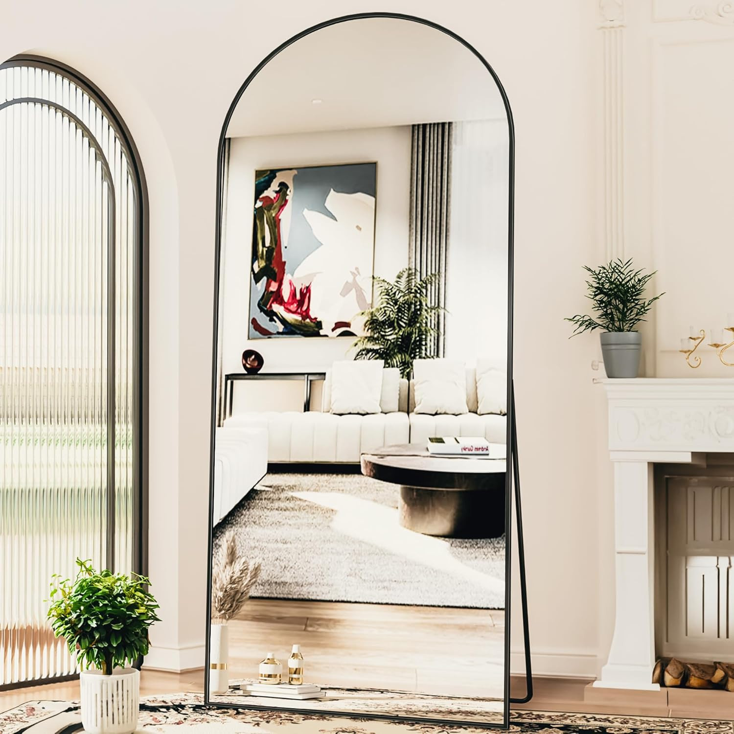 Antok 76" x34” Arched Full Length Floor Mirror, Black Aluminum Frame, Free Standing/Wall Mount/Leaning for Bedroom, Living Room, Dressing Room | Amazon (US)