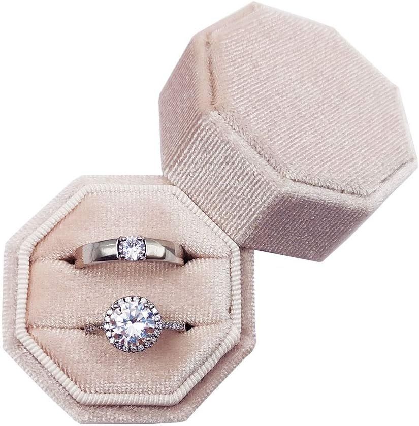 Beatilog Velvet Ring Bearer Box - Octagon Double Proposal Ring Display / Vintage Handmade Wedding... | Amazon (US)