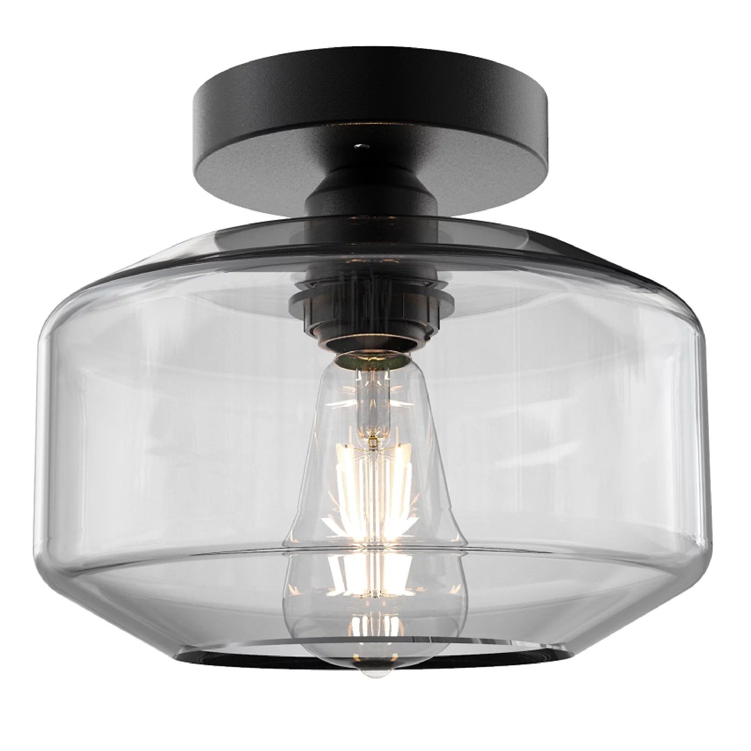 Better Homes & Gardens 9" Black Semi-Flushmount Ceiling Light, Metal Base Glass Shade, LED Bulb I... | Walmart (US)