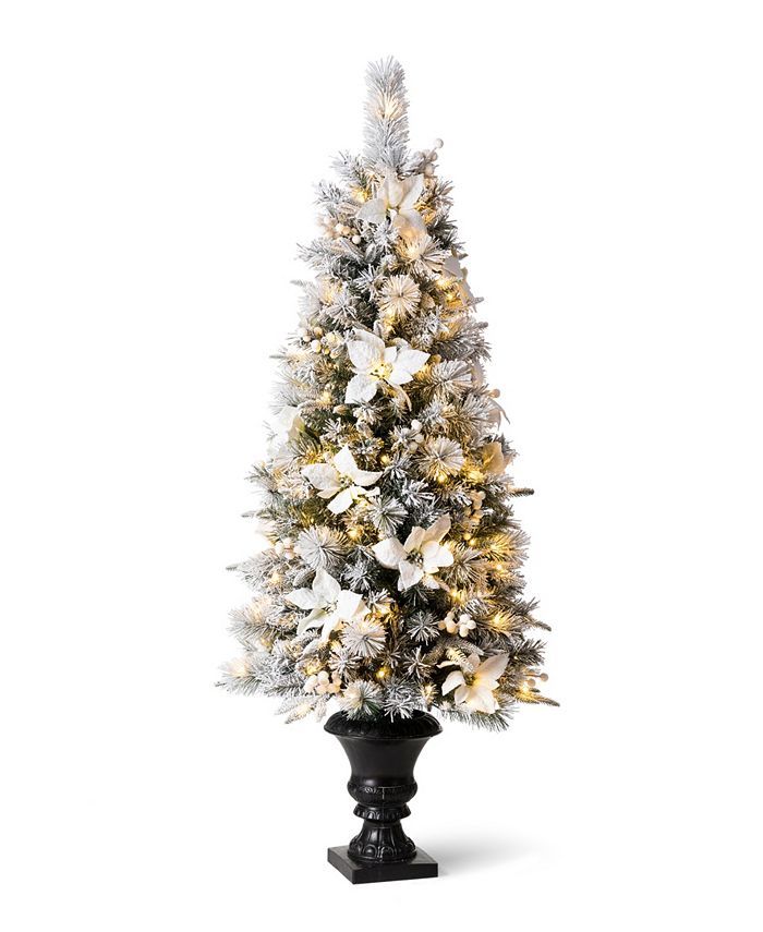 Glitzhome Pre-Lit Pine Artificial Christmas Porch Tree with 150 Warm White Lights, 5' & Reviews -... | Macys (US)