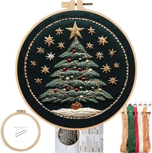 FONNUY Christmas Embroidery Kit for Beginners, Cross Stitch Set Winter Snow House Scene Pine Owl ... | Amazon (US)