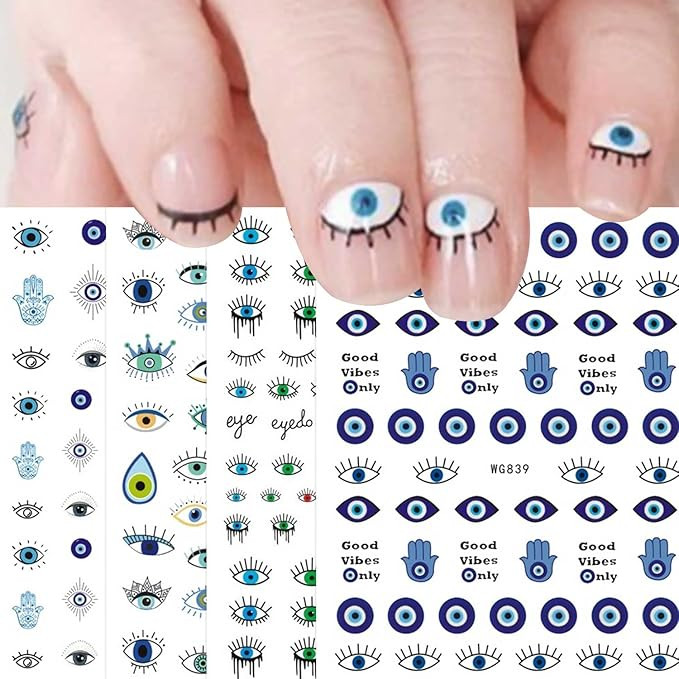 Evil Eye Nail Art Stickers Decals 7 Sheets Self Adhesive Pegatinas Uñas Turkish Blue Eye Hamsa H... | Amazon (US)