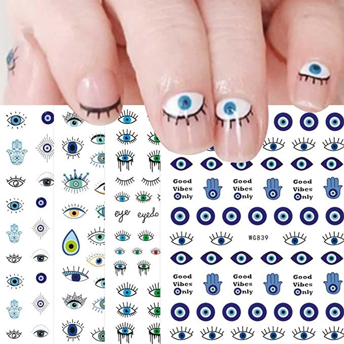 Evil Eye Nail Art Stickers Decals 7 Sheets Self Adhesive Pegatinas Uñas Turkish Blue Eye Hamsa H... | Amazon (US)