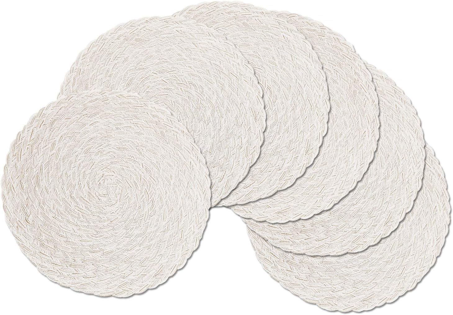 SHACOS Round Braided Placemats 15 inch Set of 6 Thick Washable Kitchen Table Placemats for Home W... | Amazon (US)