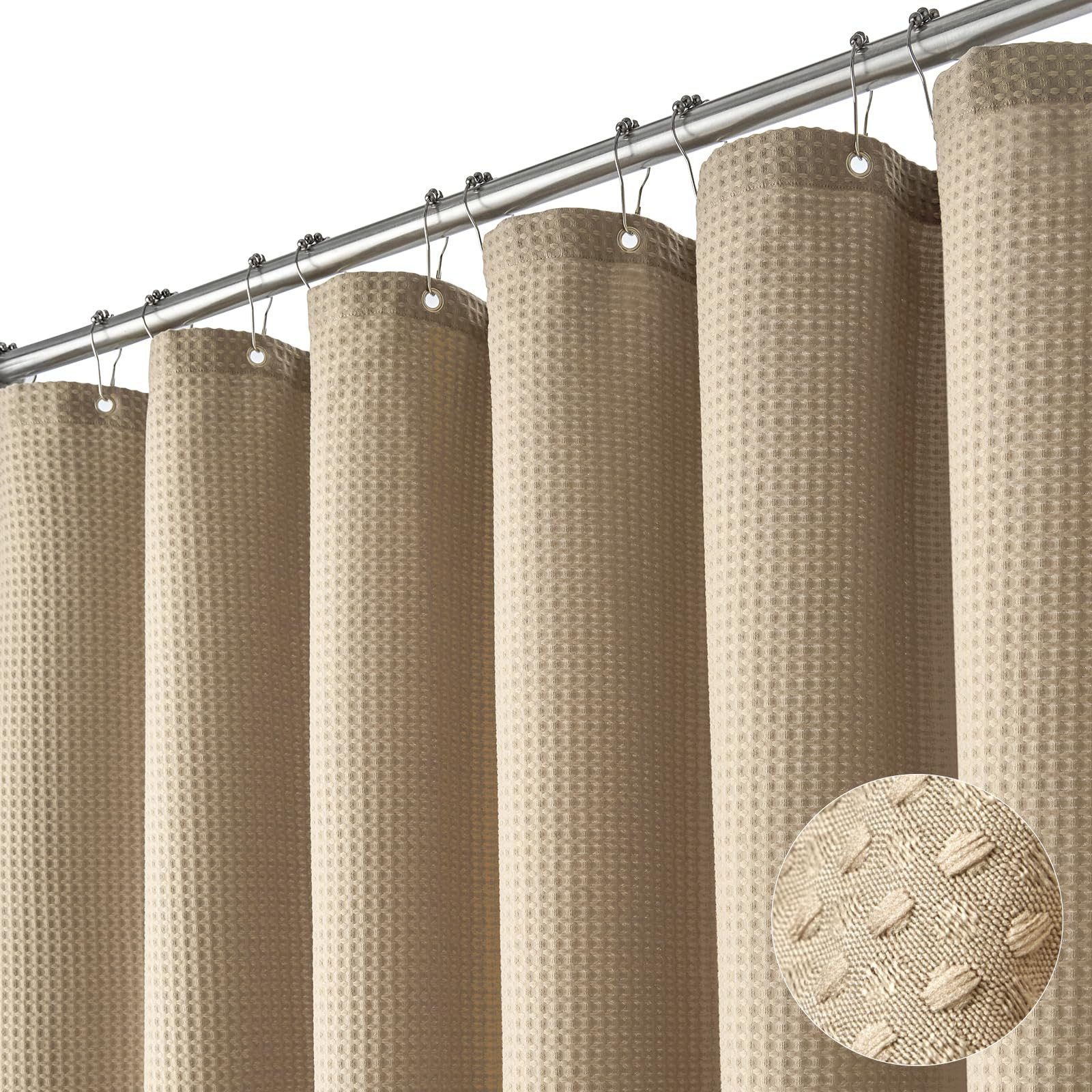 Dynamene Beige Fabric Shower Curtain - Waffle Textured Heavy Duty Cloth Shower Curtains for Bathr... | Amazon (US)