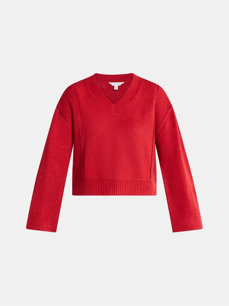 Time and Tru Women's Ribbed V Neck Sweater, Lightweight, Sizes XS-XXXL - Walmart.com | Walmart (US)
