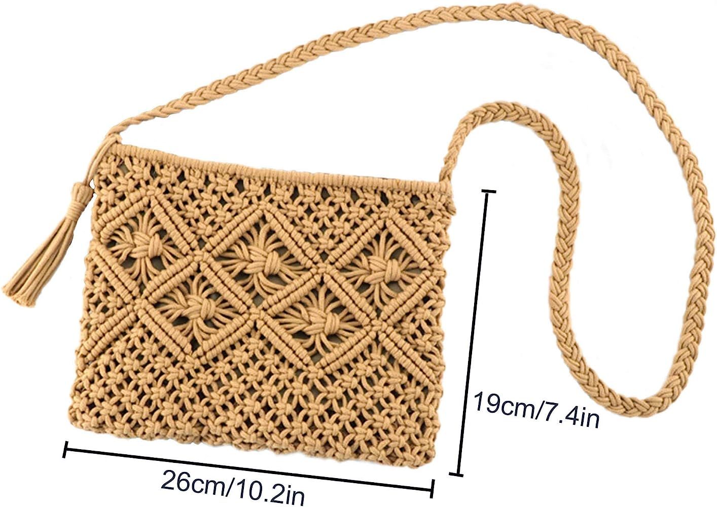 Ayliss Women's Handwoven Crossbody Handbag Summer Beach Shoulder Handbag Cotton Crochet Woven Handma | Amazon (US)