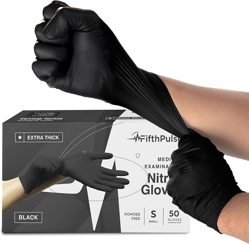 Disposable Black Nitrile Gloves Small 50 Count - Extra Thick 4.5 Mil - Powder and Latex Free Rubb... | Amazon (US)