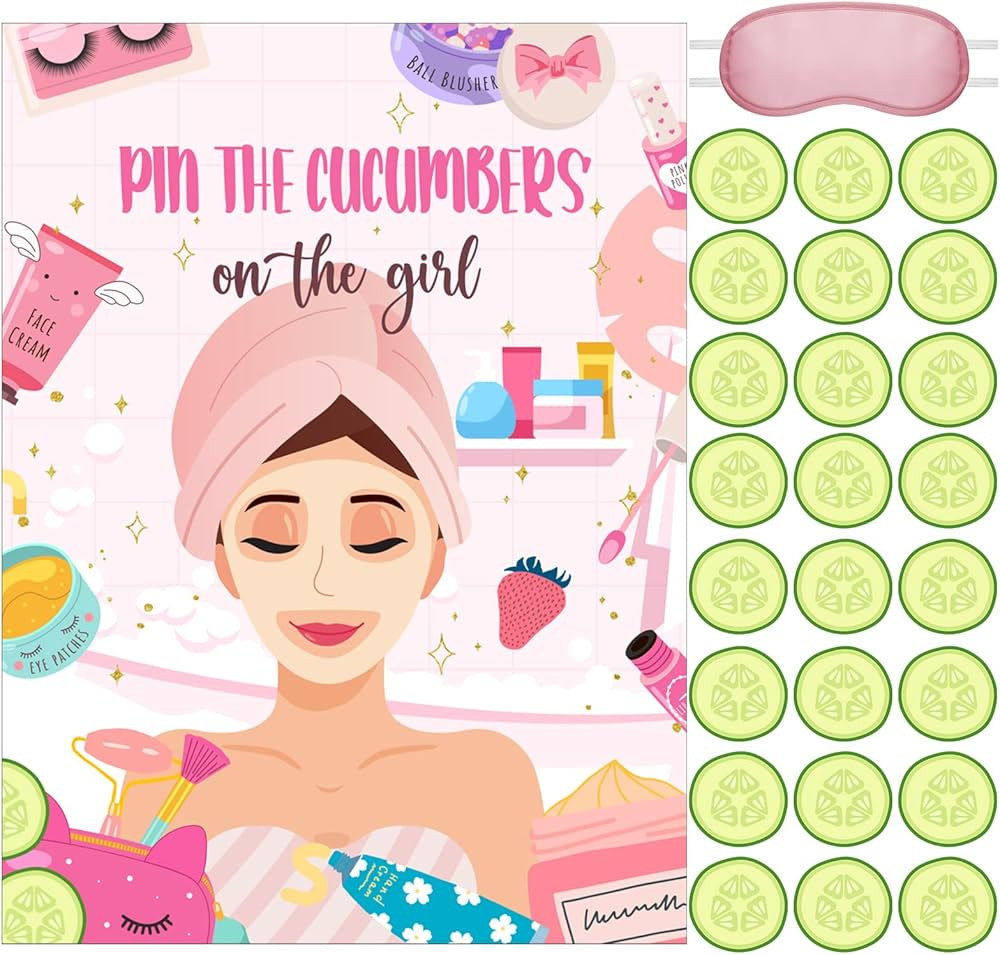 Ireer 38 Pieces Spa Party Games Pin The Cucumbers on The Girl Spa Stickers Poster with Blindfolds... | Amazon (US)