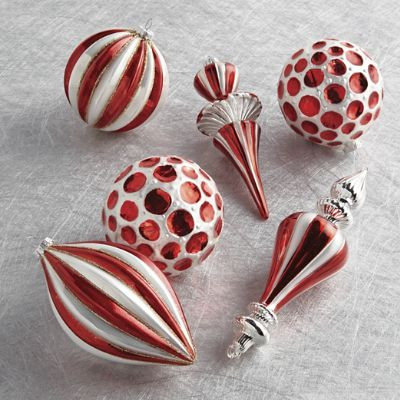 Stripe and Dot Glass Ornaments, Set of Six | Frontgate