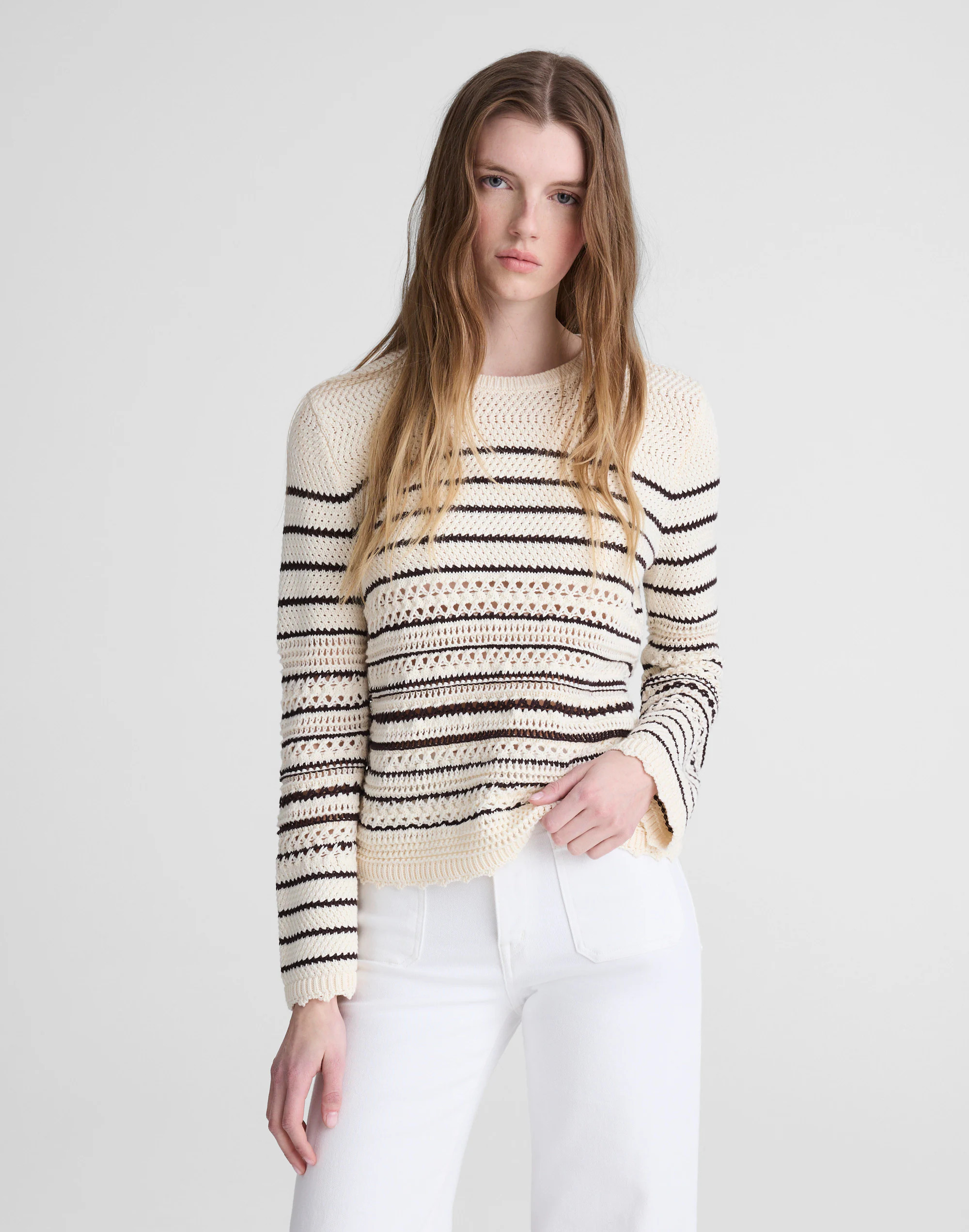 Striped Open-Stitch Sweater in 100% Cotton | Madewell