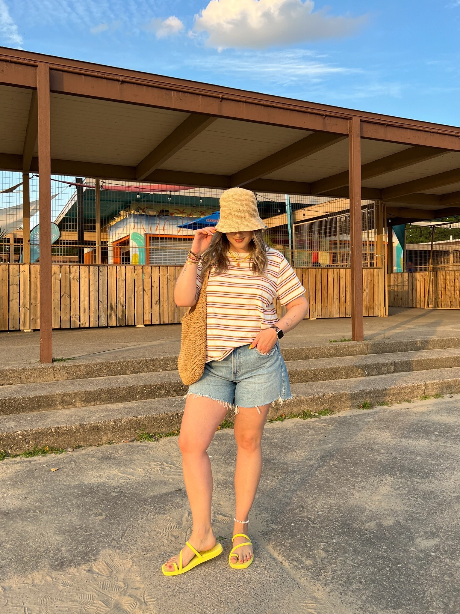 Beach outfit! Sized up to XL in the striped tee for a more oversized fit (Canadian link under “similar products”). Sized up to 32 in the denim shorts for a loose comfy fit. Crocs sandals are super comfy, I’m a 9.5-10 and wear a 10. Linked similar straw hats!

#LTKsummer #LTKsale #LTKmidsize