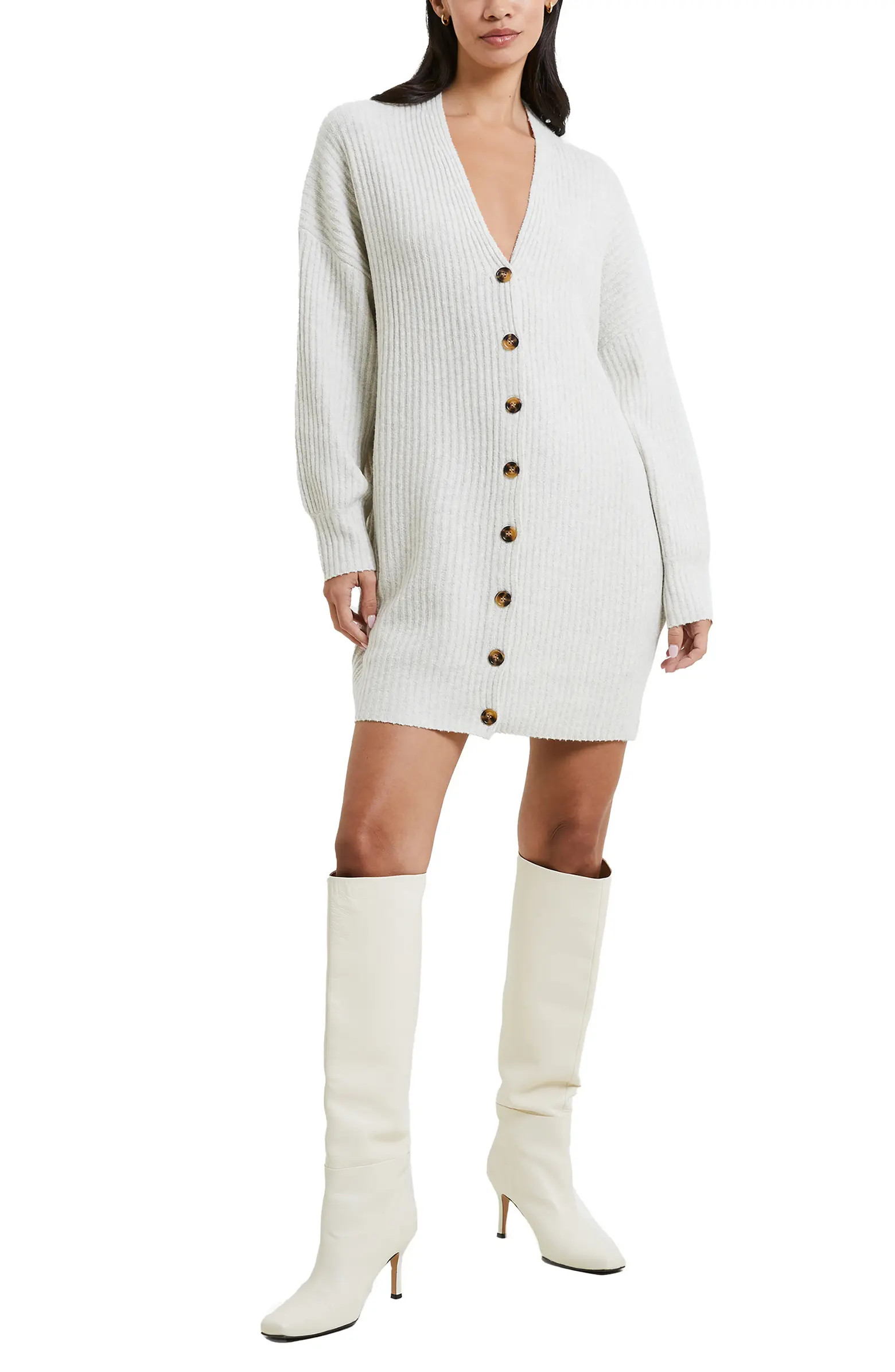French Connection Babysoft Rib Button Front Long Sleeve Sweater Dress | Nordstrom | Nordstrom