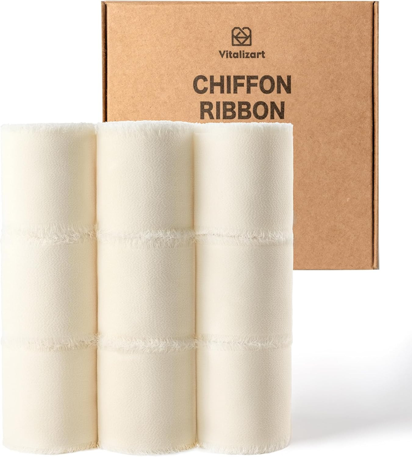 Vitalizart 9 Rolls 1.5" x 45 Yd Cream White Handmade Chiffon Silk Ribbon Fringe Frayed Edges Ribb... | Amazon (US)