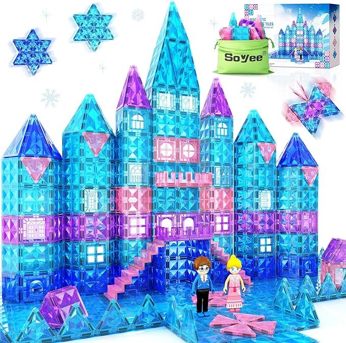 Frozen Toys for Girls Magnetic Tiles 102pcs with 2 Stairs 2 Dolls Princess Castle Building Toys G... | Amazon (US)