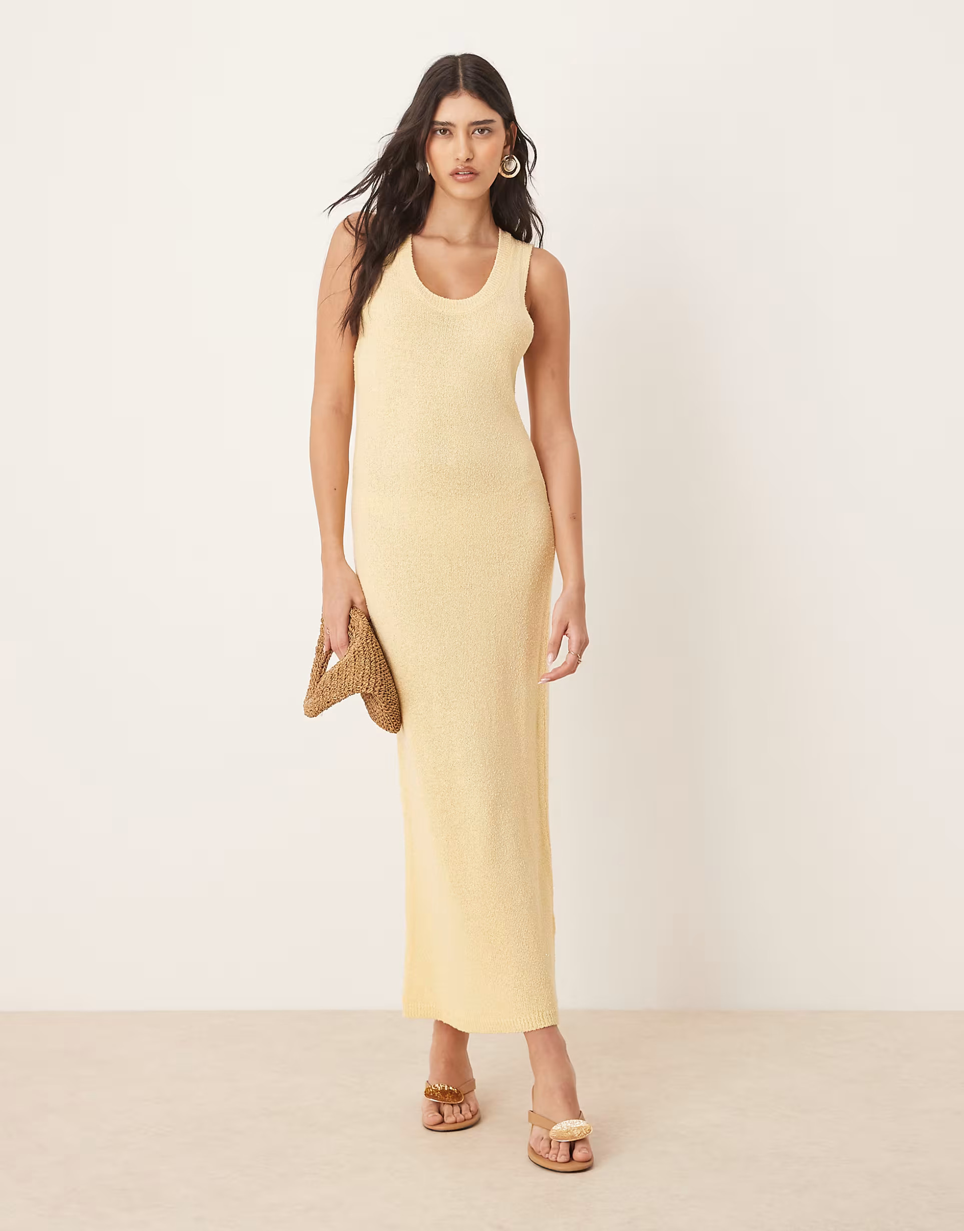 ASOS DESIGN knit scoop neck textured midaxi dress in buttermilk | ASOS | ASOS (Global)